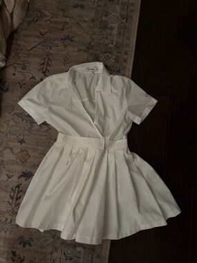 En Saison Noemi White Short Sleeve Wrap Romper Pleated shirt dress style xs